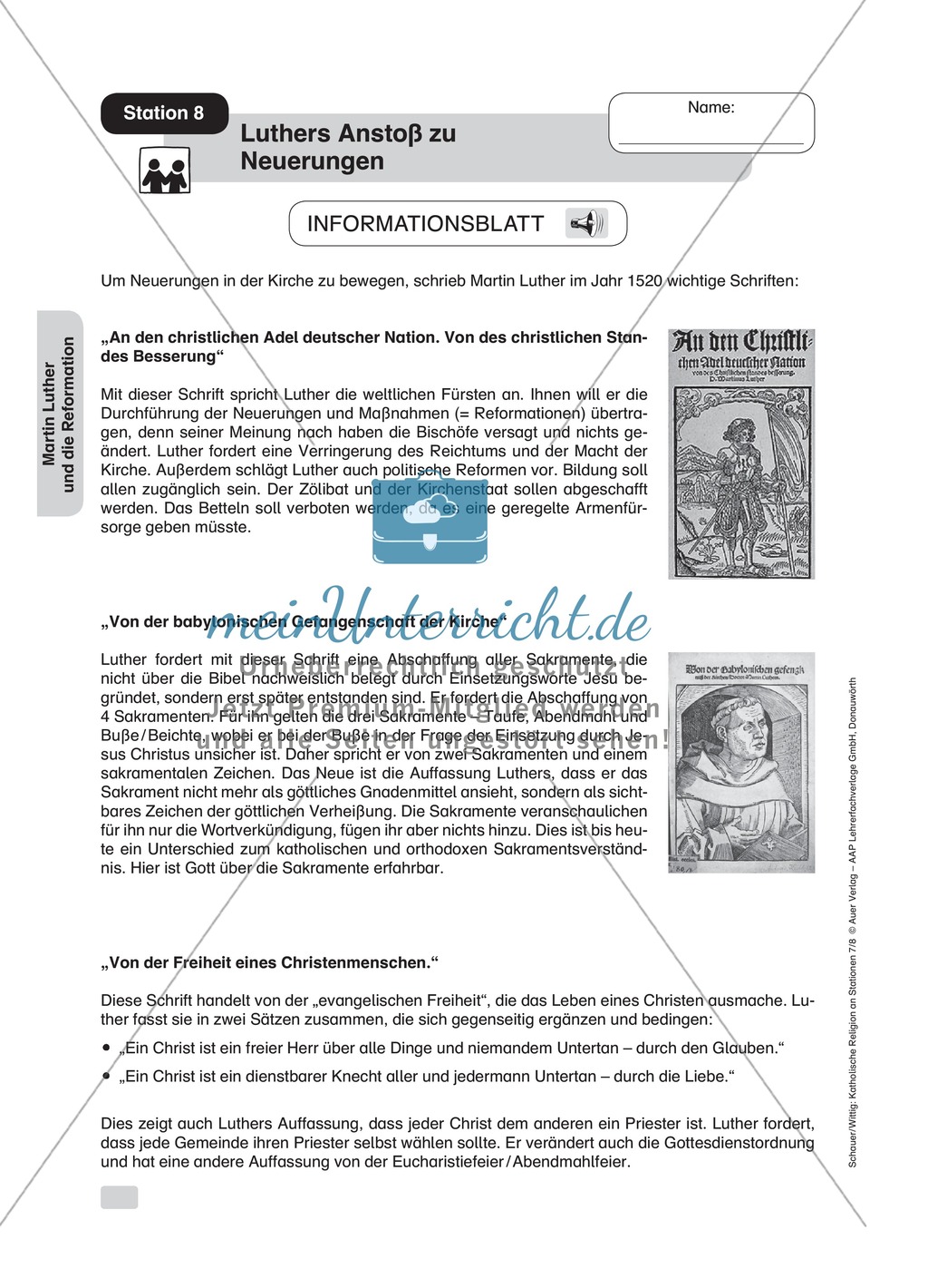Martin Luther: Anstoß zu Neuerungen. Arbeitsmaterial mit Erläuterungen Preview 1