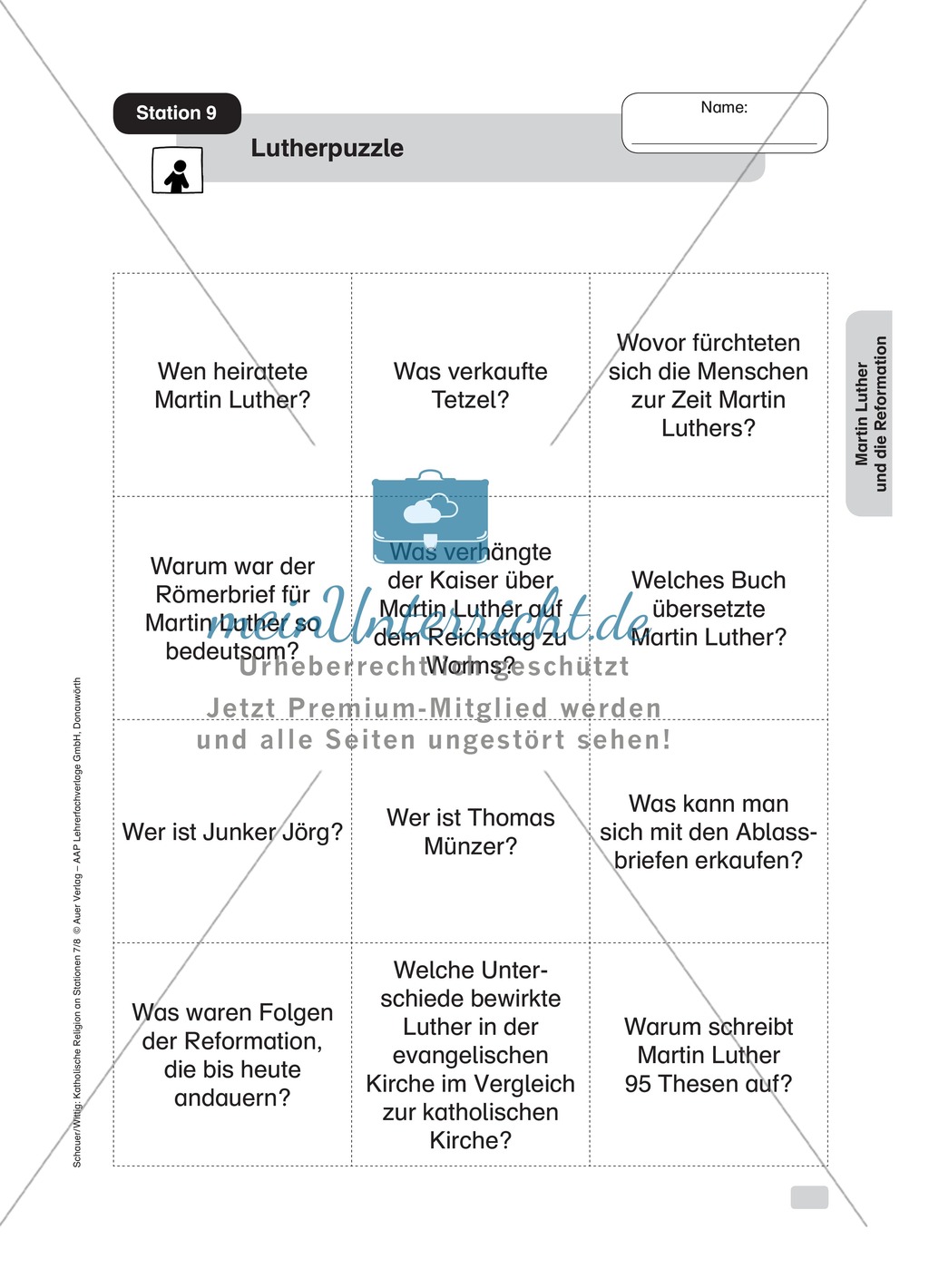 Martin Luther: Ein Puzzle. Arbeitsmaterial mit Erläuterungen Preview 2