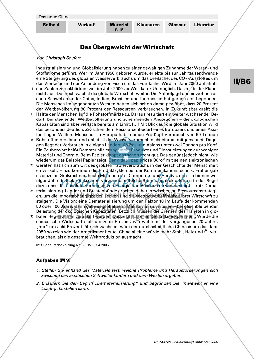 Ökologische Implikationen von Chinas Aufstieg: Kampf um Ressourcen und Umweltverschmutzung. Arbeitsmaterial mit Erläuterungen Preview 2