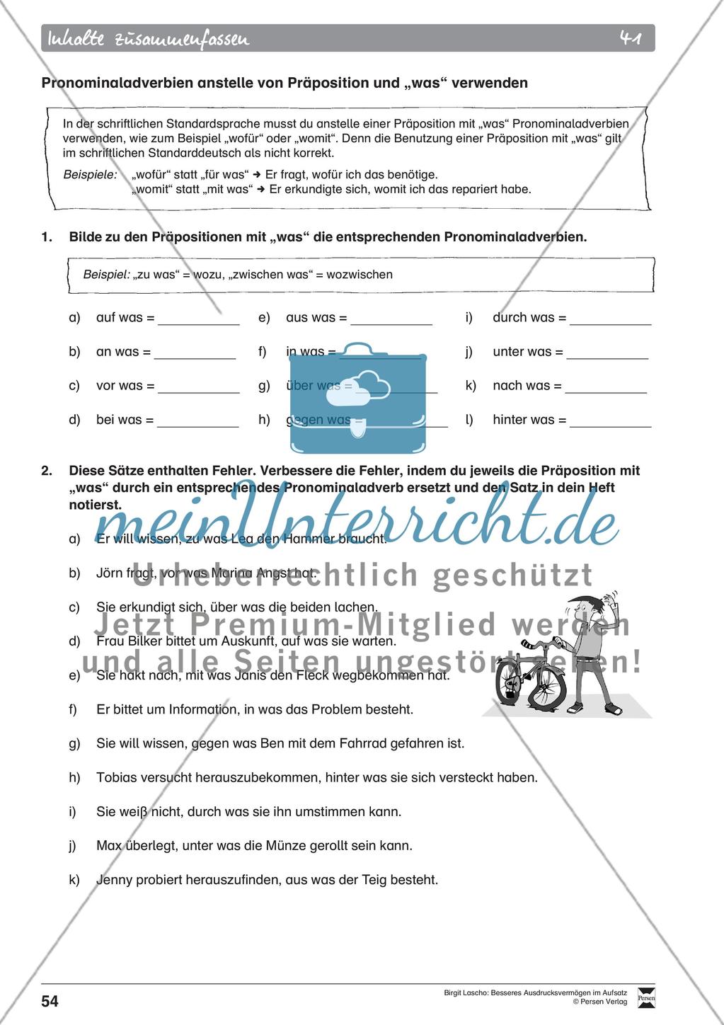 AB 41 Pronominaladverbien anstelle von Präposition und „was“ verwenden Preview 1