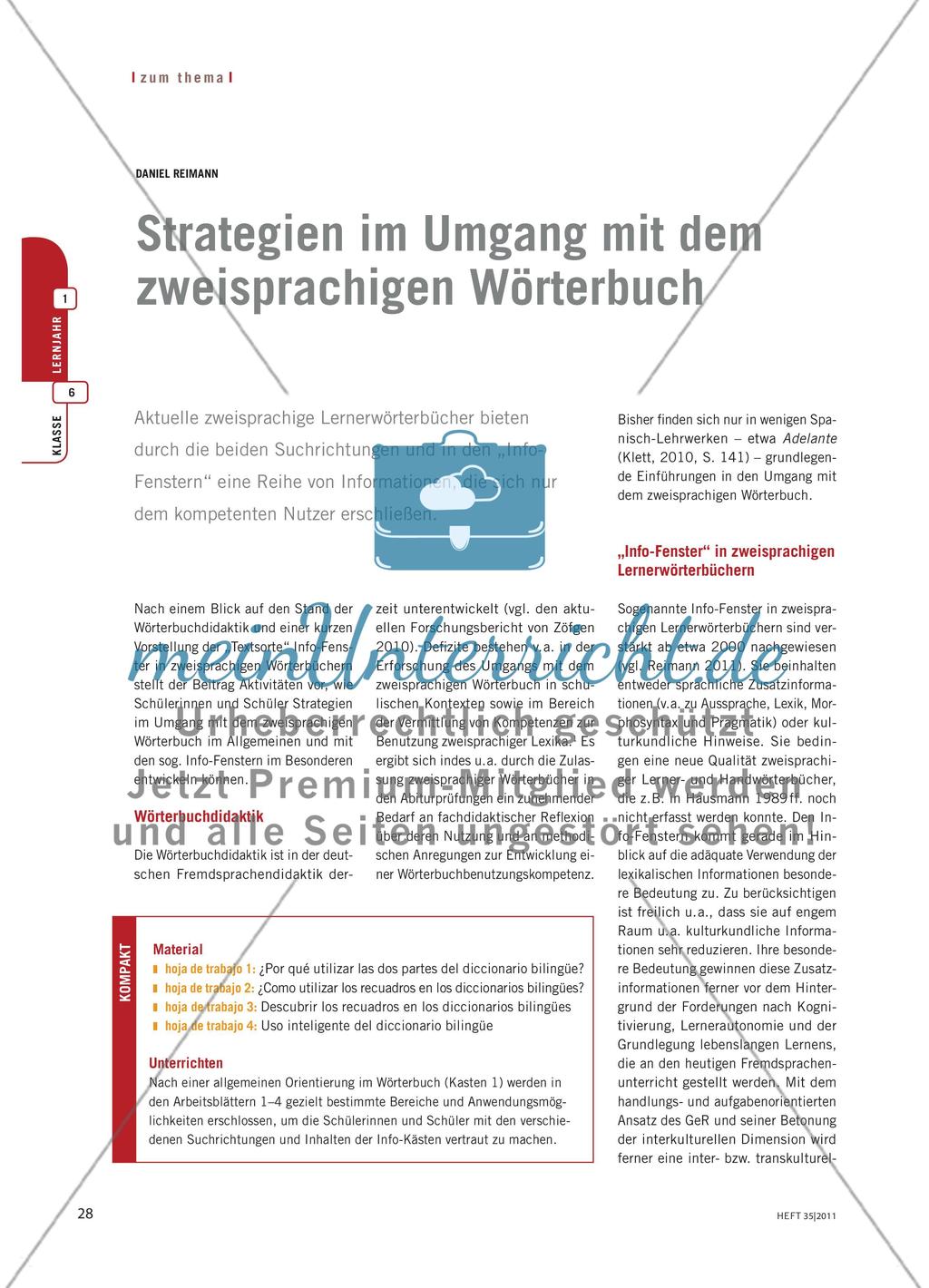 Strategien im Umgang mit dem zweisprachigen Wörterbuch Preview 1