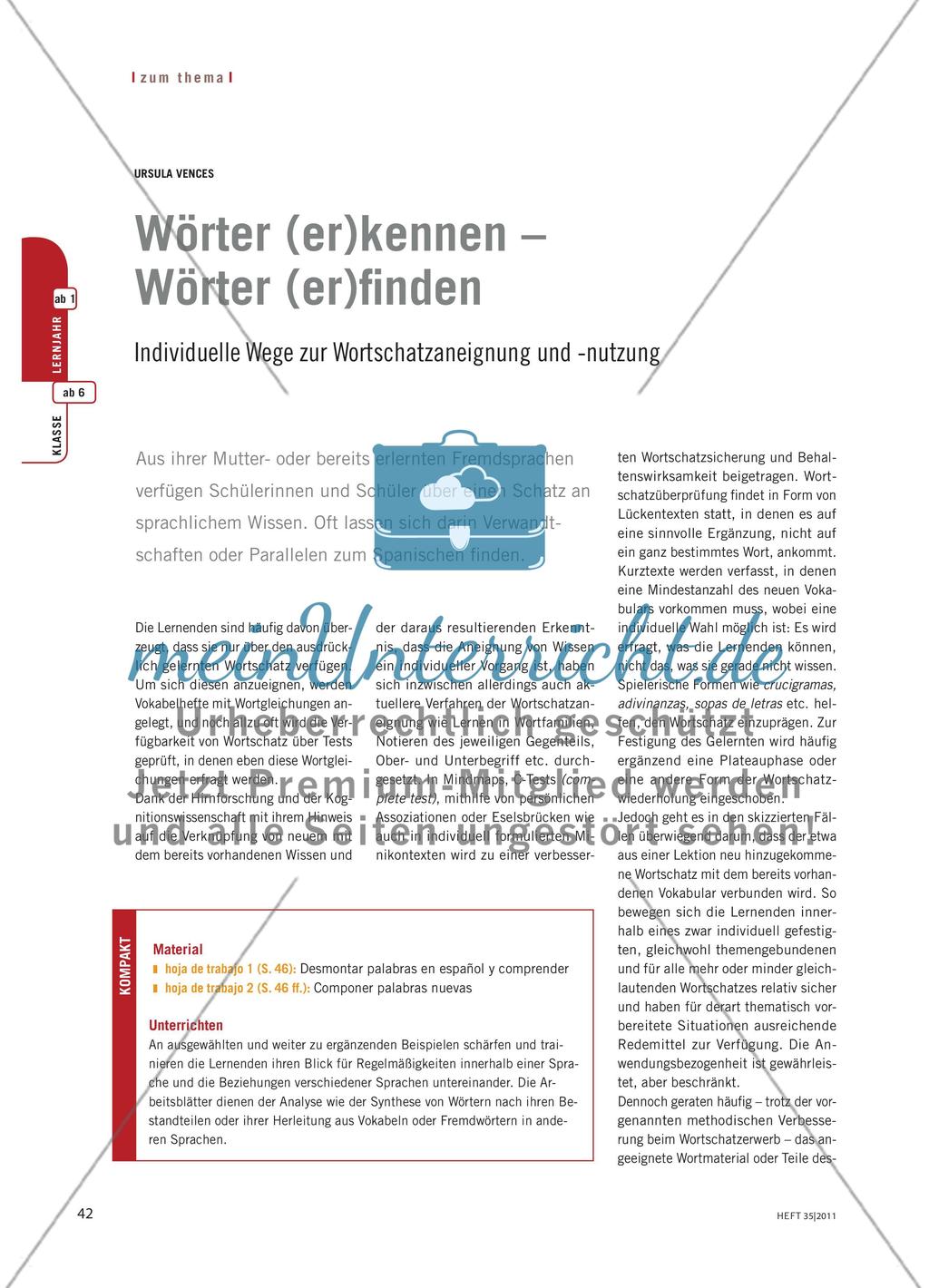 Wörter (er)kennen – Wörter (er)fi nden - Individuelle Wege zur Wortschatzaneignung und -nutzung Preview 1