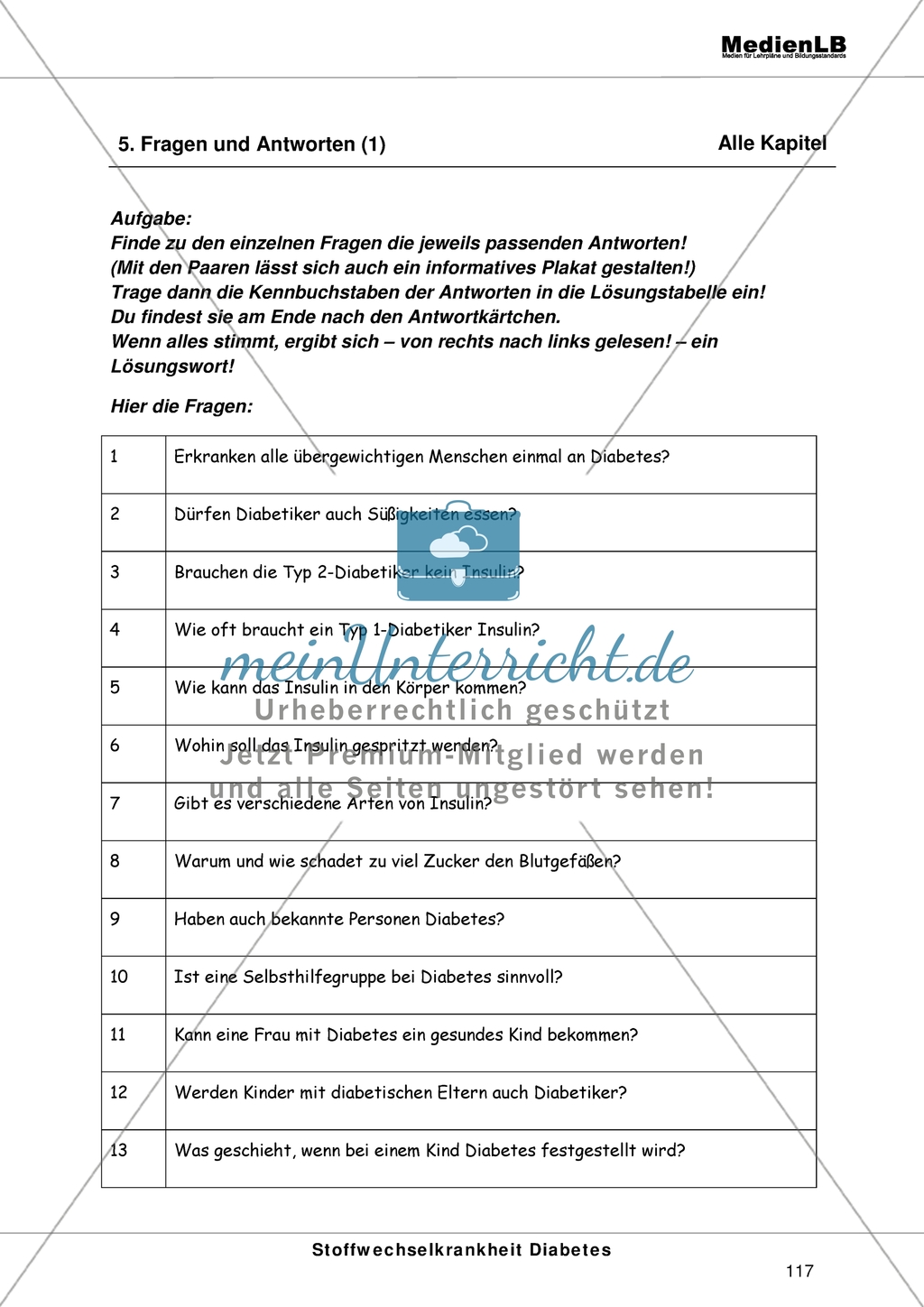 Diabetes - Beantworten von Fragen Preview 1