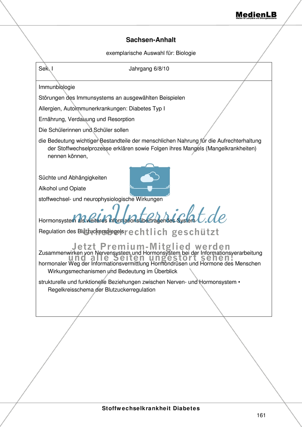 Das Thema Stoffwechsel bei Diabetes im Lehrplan von Sachsen-Anhalt Preview 1