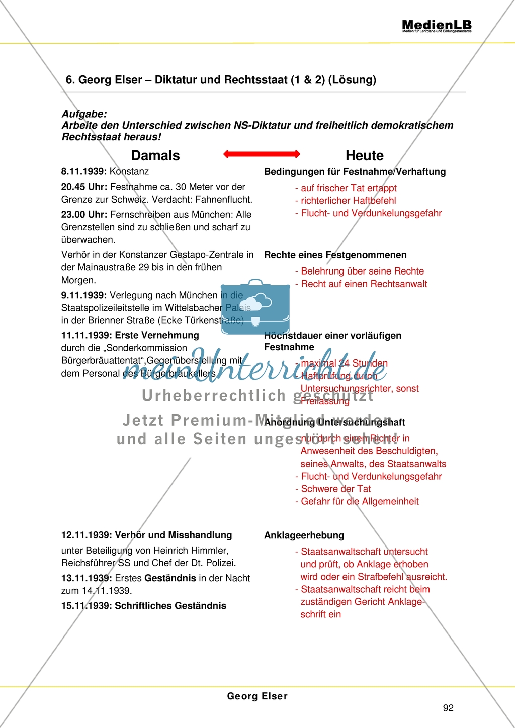 Georg Elser: Unterschiede zwischen der NS-Diktatur und dem heutigen Rechtsstaat Preview 3