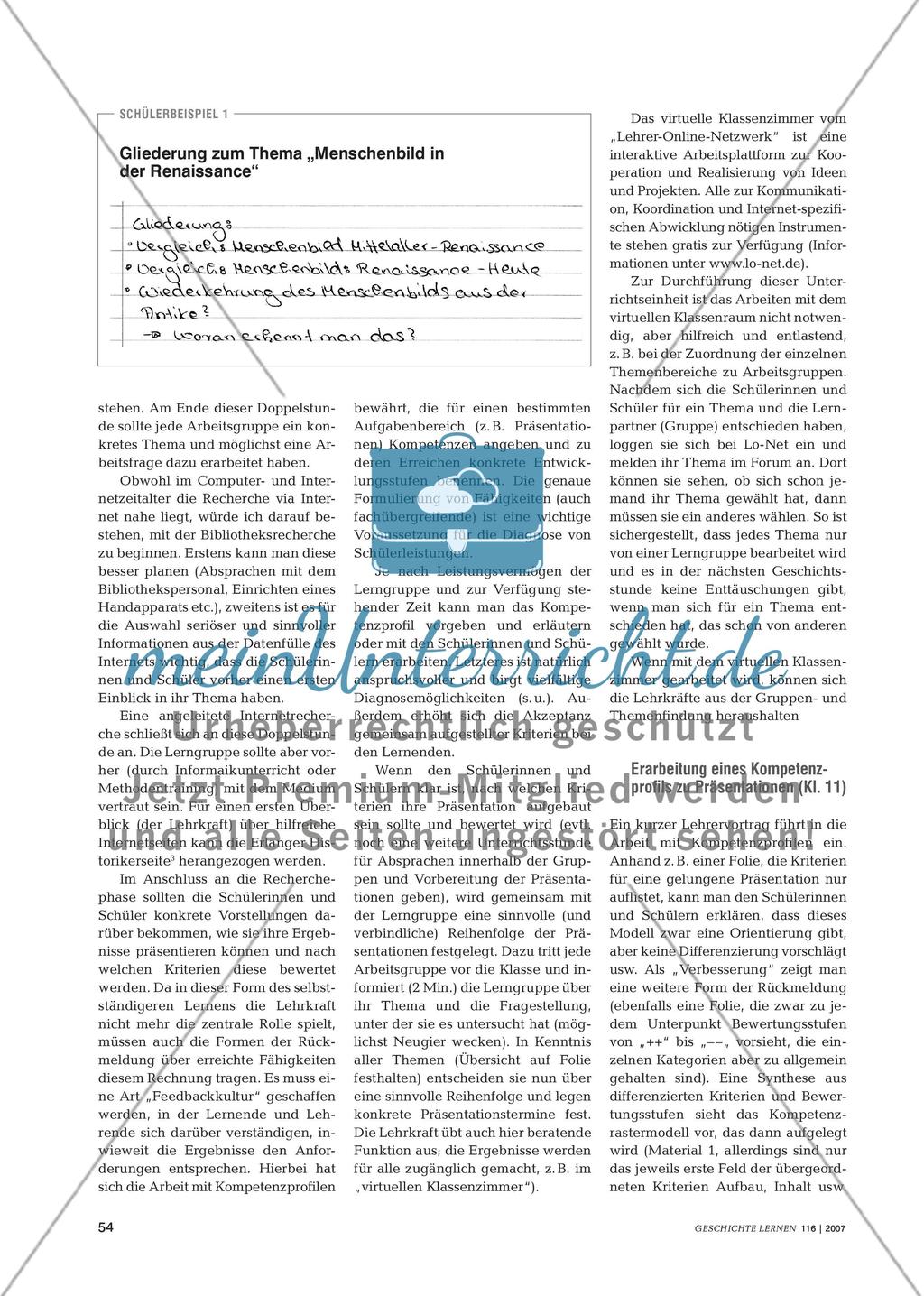 Diagnosemöglichkeiten bei selbstständigem Lernen: Ein Beispiel aus dem Geschichtsunterricht der Oberstufe Preview 2