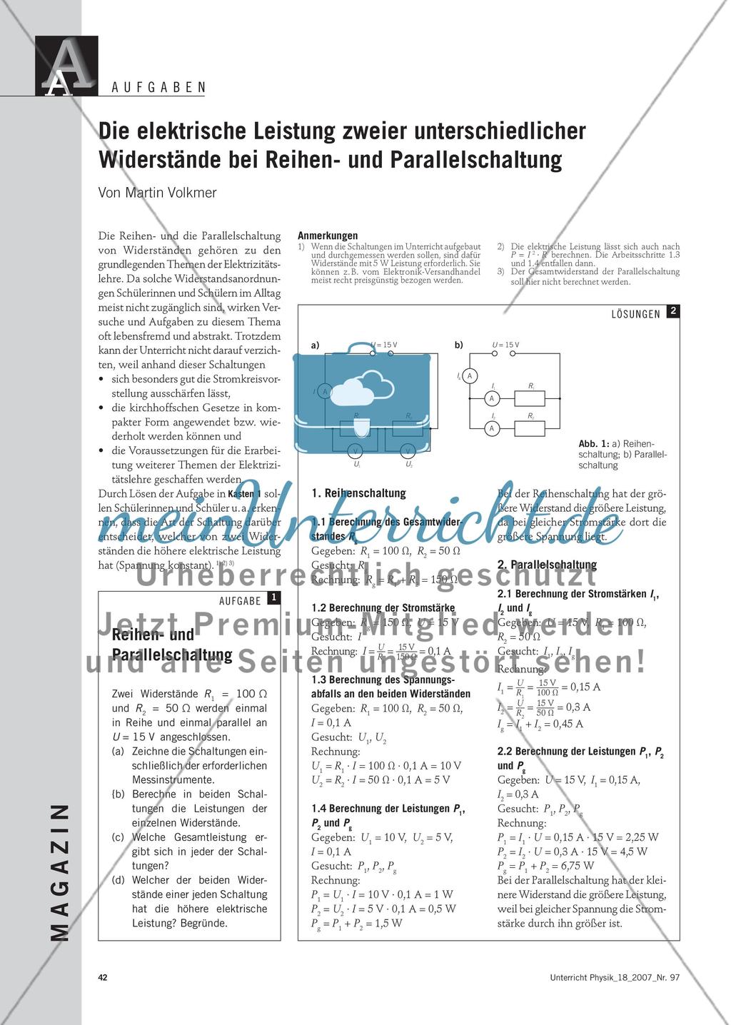 Die elektrische Leistung zweier unterschiedlicher Widerstände bei Reihen- und Parallelschaltung Preview 1