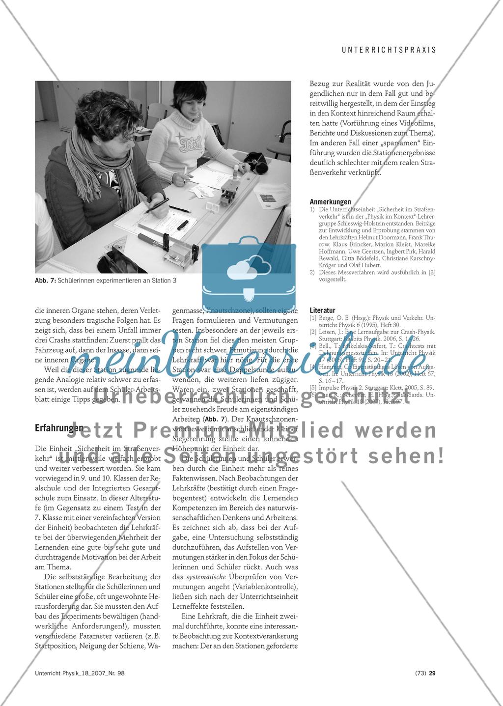Mit Crash-Experimenten zum dynamischen Kraftbegriff - Verkehrssicherheit als Kontext für die Mechanik Preview 12