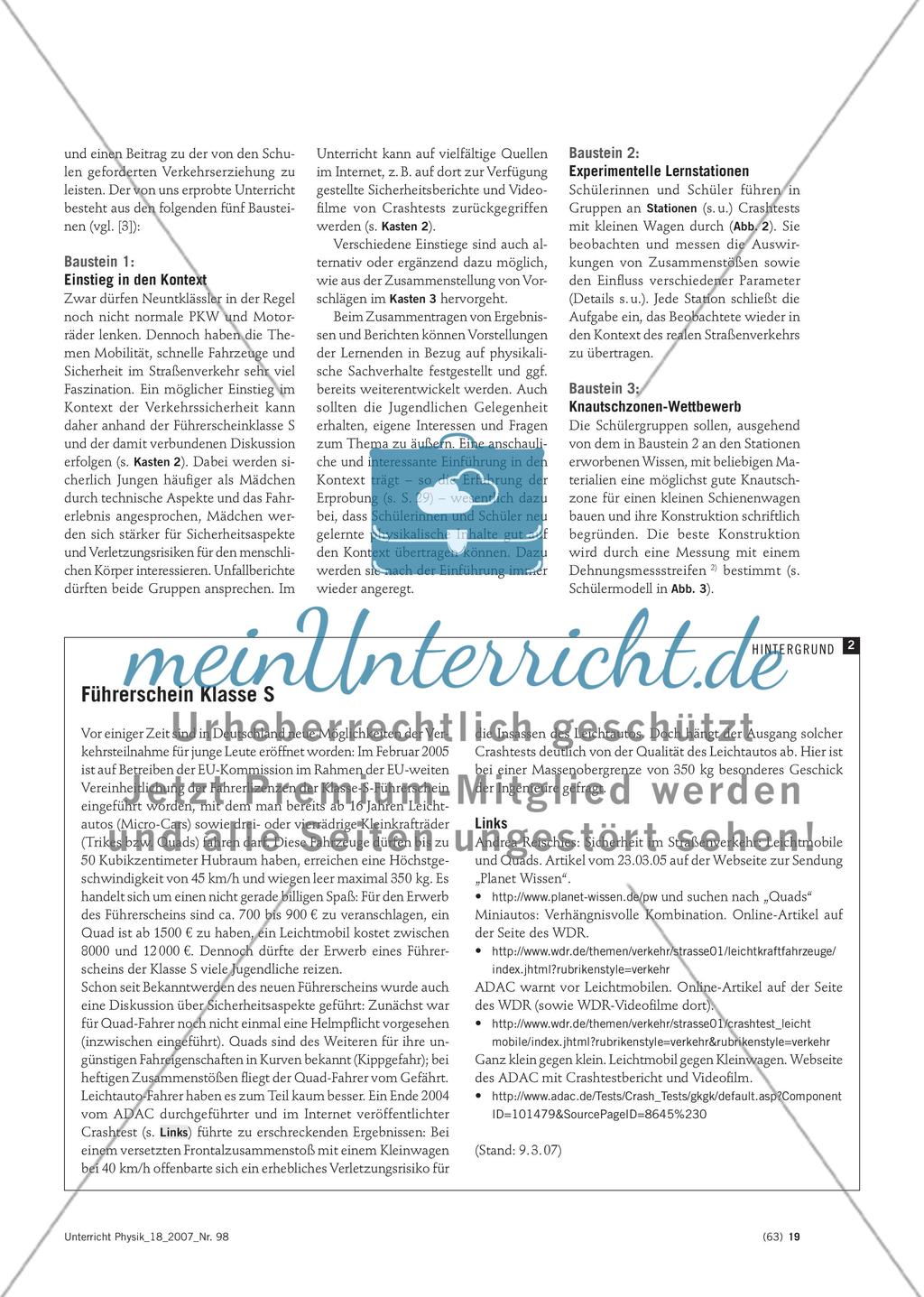 Mit Crash-Experimenten zum dynamischen Kraftbegriff - Verkehrssicherheit als Kontext für die Mechanik Preview 2