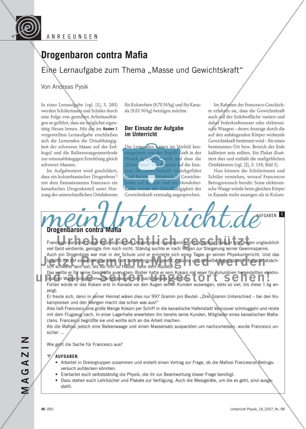 Drogenbaron contra Mafia - Eine Lernaufgabe zum Thema