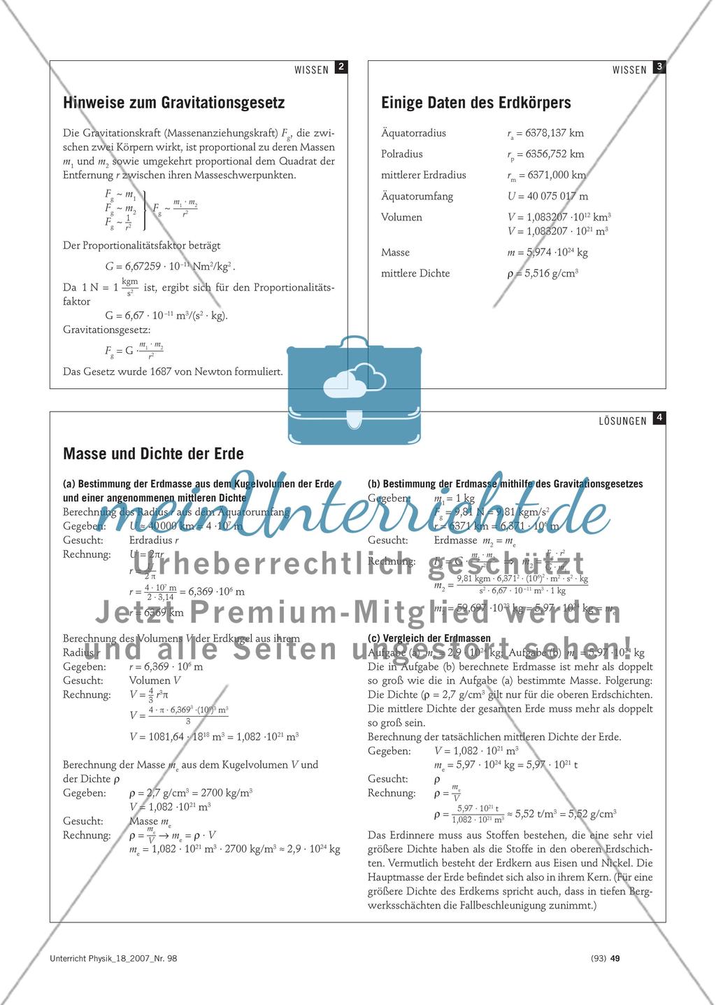 Die Masse der Erde und ihre mittlere Dichte Preview 2