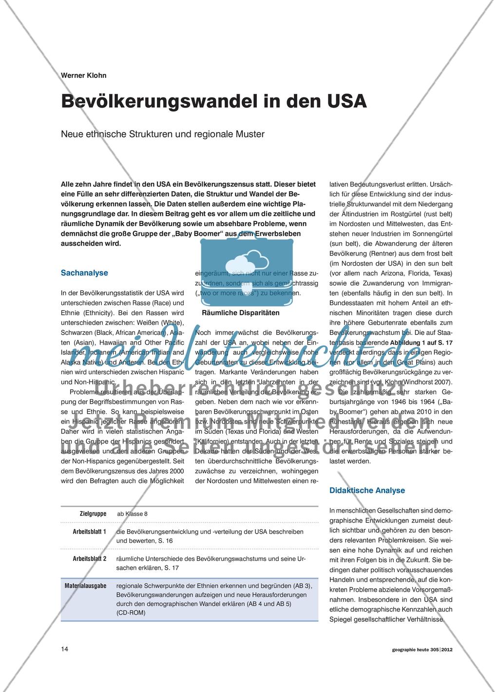 Bevölkerungswandel in den USA - Neue ethnische Strukturen und regionale Muste Preview 1