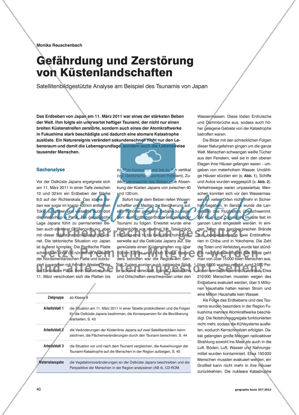 Gefährdung und Zerstörung von Küstenlandschaften - Satellitenbildgestützte Analyse am Beispiel des Tsunamis von Japan Preview 1