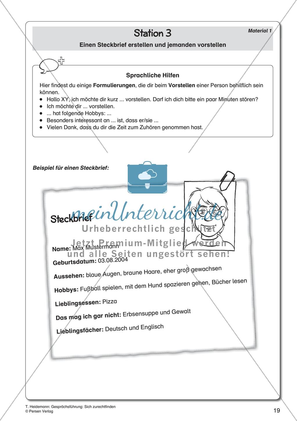 Gesprächsführung: Station 3 - Einen Steckbrief erstellen und vorstellen Preview 2
