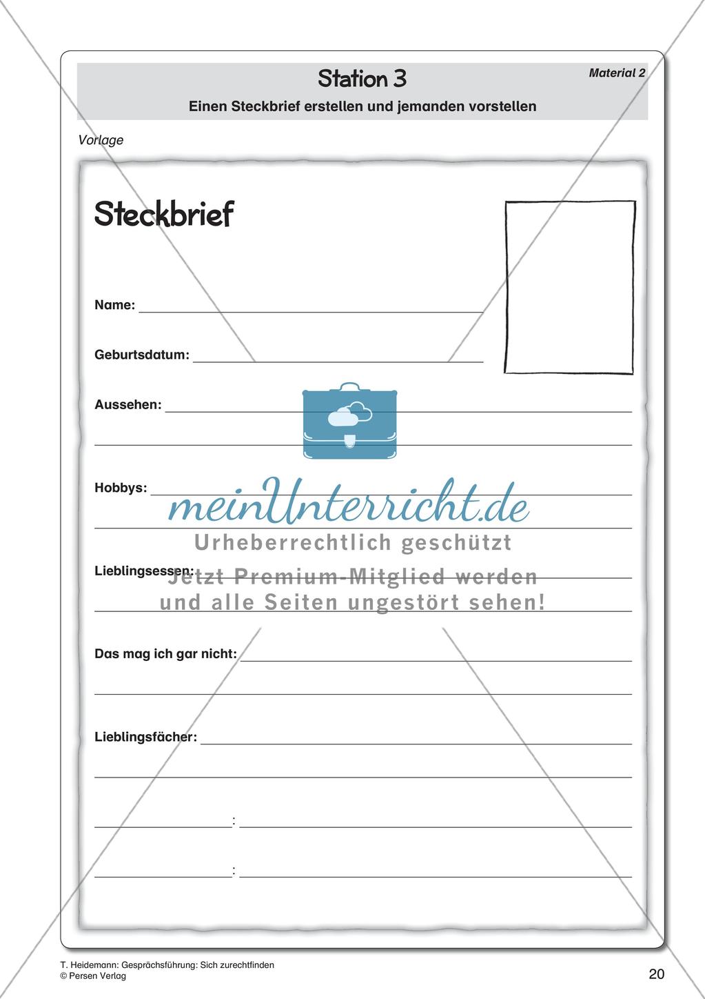 Gesprächsführung: Station 3 - Einen Steckbrief erstellen und vorstellen Preview 3