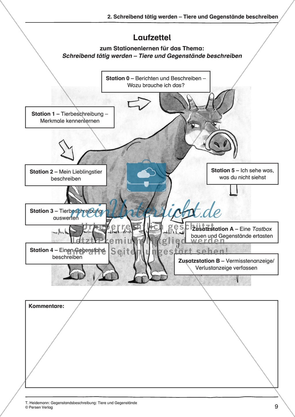 Stationenarbeit Tier- und Gegenstandsbeschreibung: Laufzettel Preview 1
