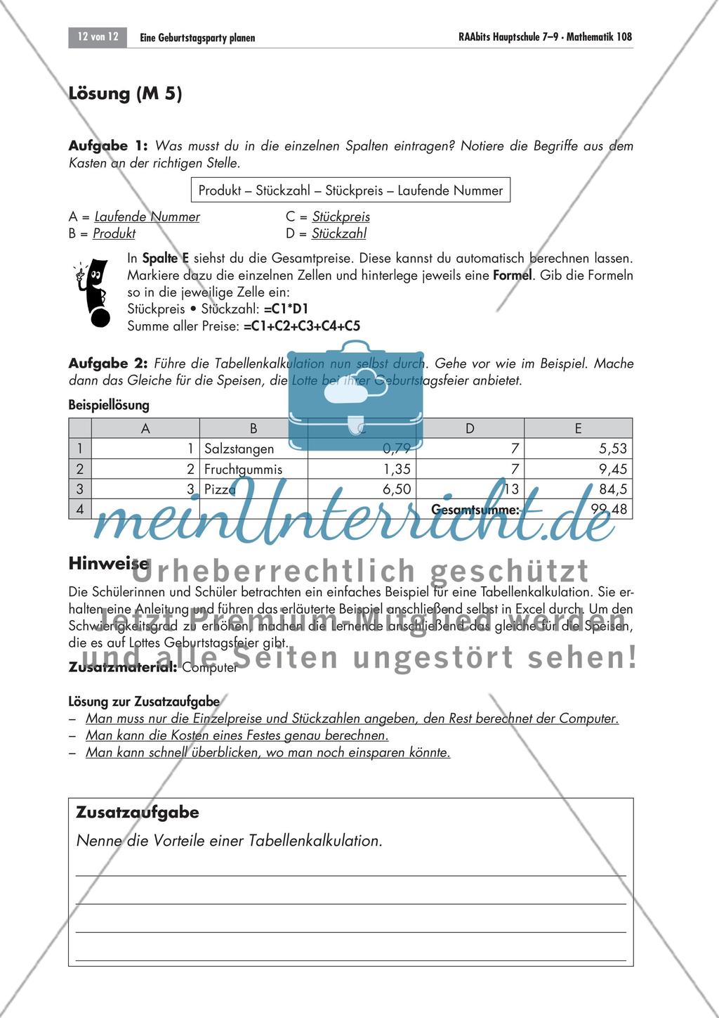 Rechenbeispiele aus dem Alltag: Eine Geburtstagsparty planen Preview 12