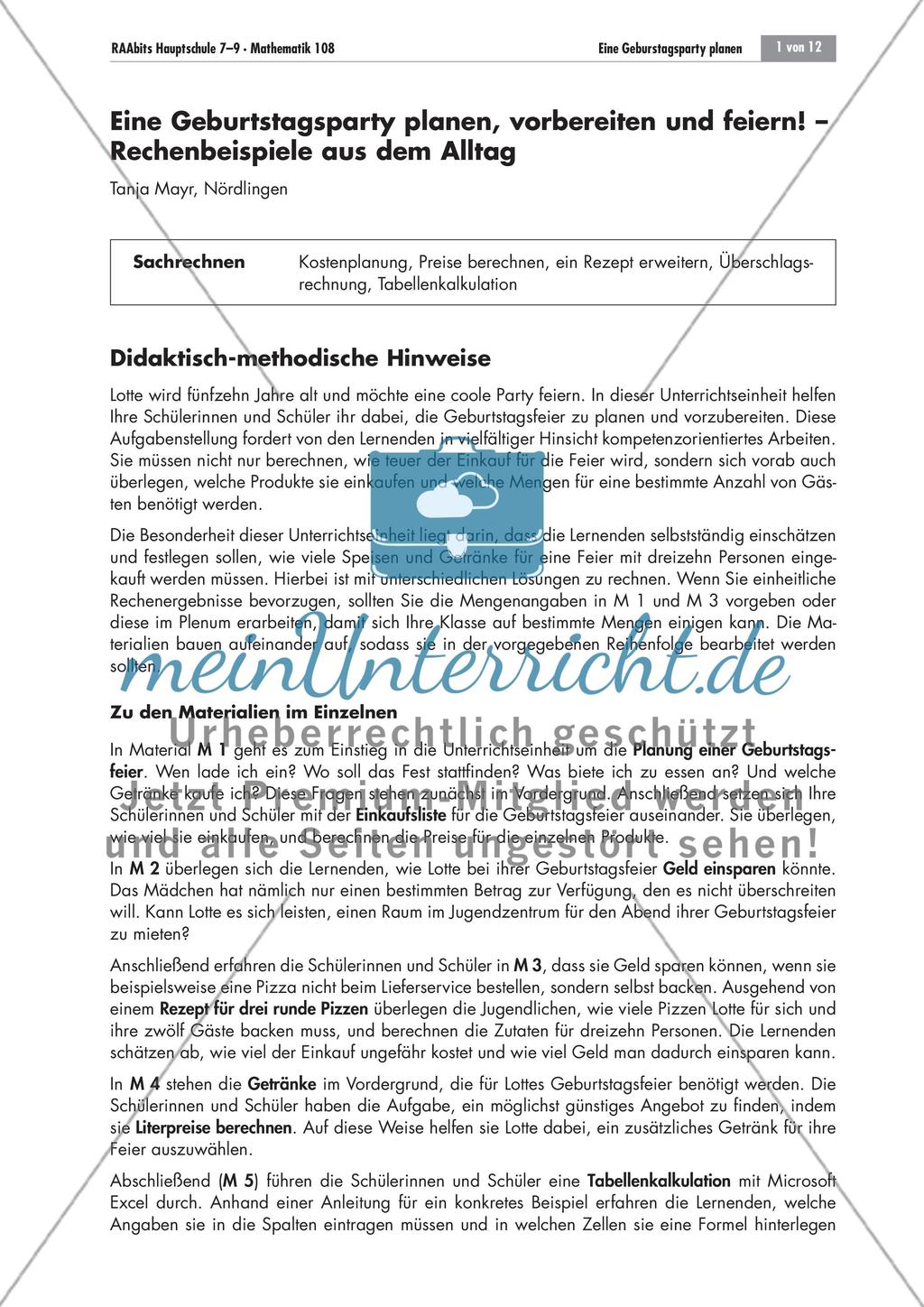 Rechenbeispiele aus dem Alltag: Eine Geburtstagsparty planen Preview 1