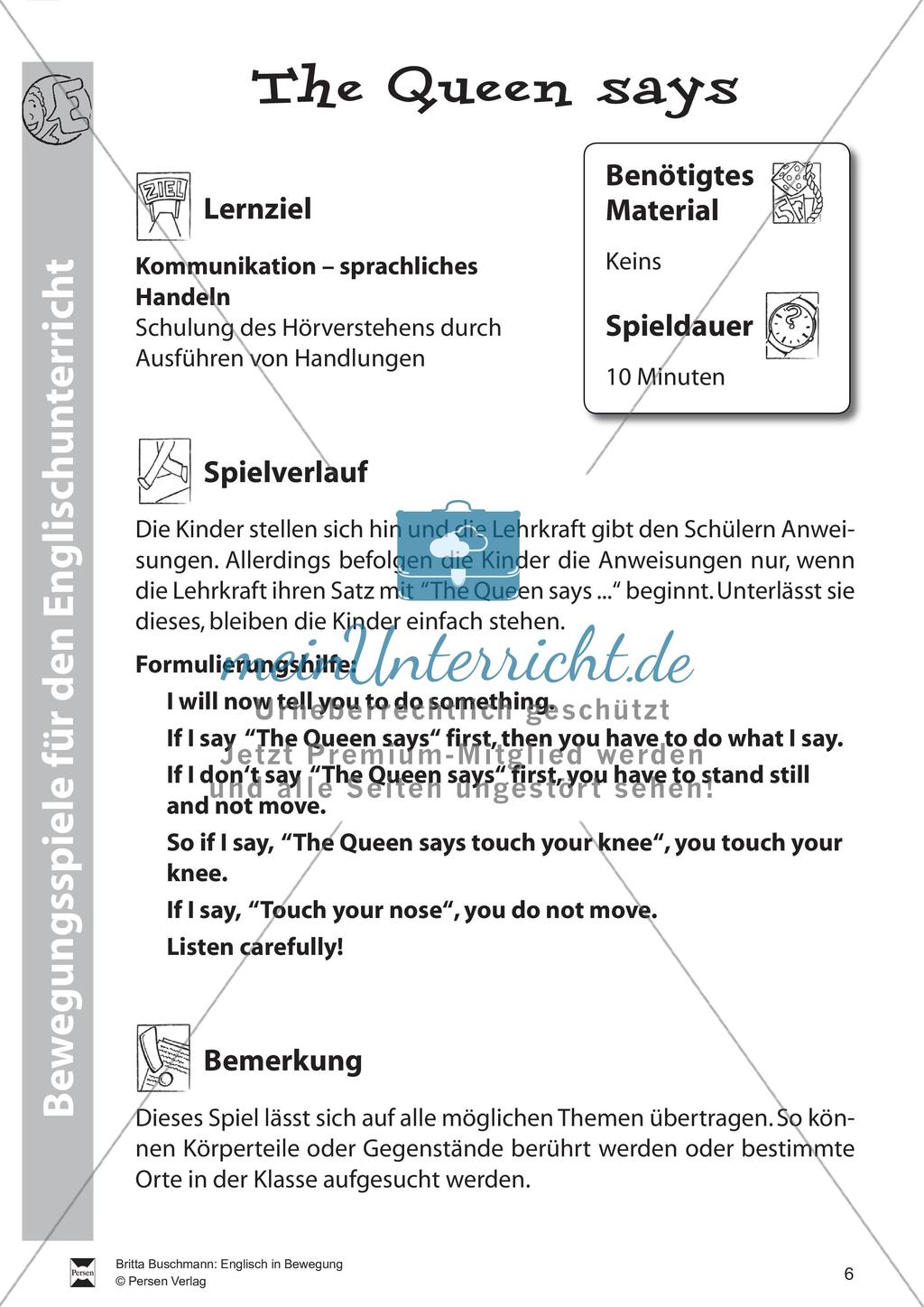 Bewegungsspiele für den Englischunterricht Preview 8