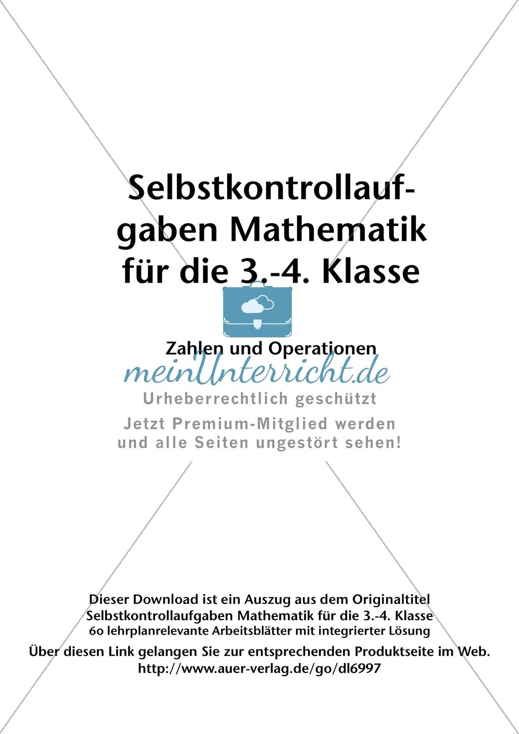 Selbstkontrollaufgaben - Zahlen und Operationen Preview 2