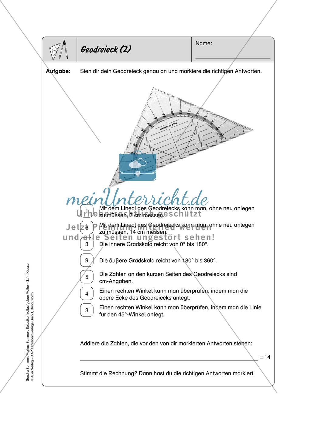 Selbstkontrollaufgaben - Geometrie Preview 10
