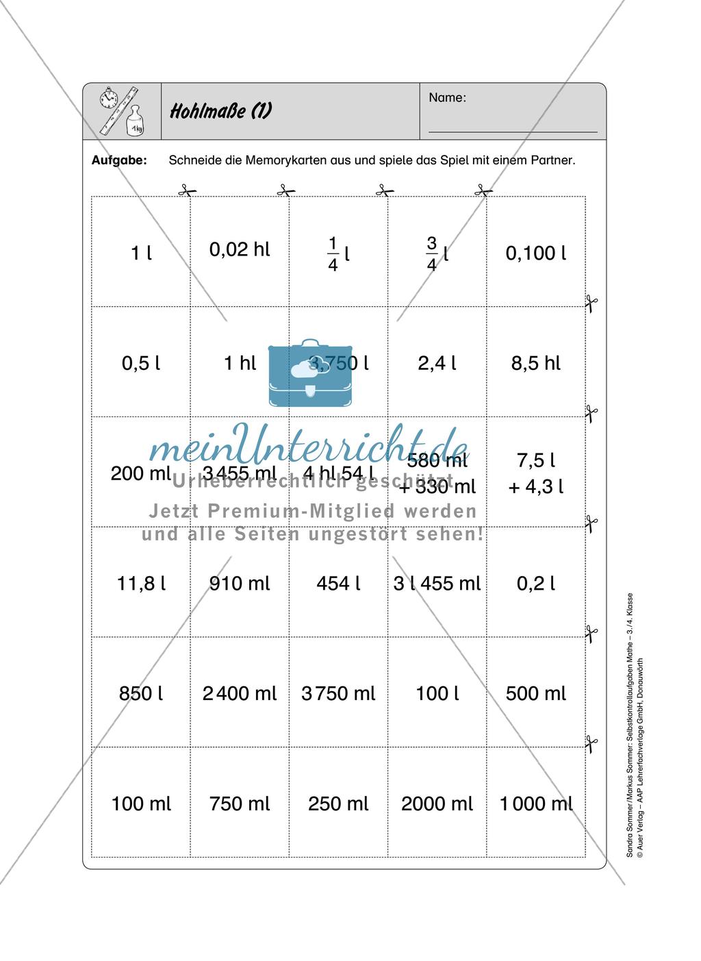 Selbstkontrollaufgaben Mathematik: Größen Preview 15