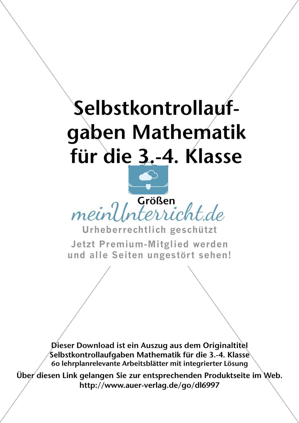 Selbstkontrollaufgaben Mathematik: Größen Preview 2