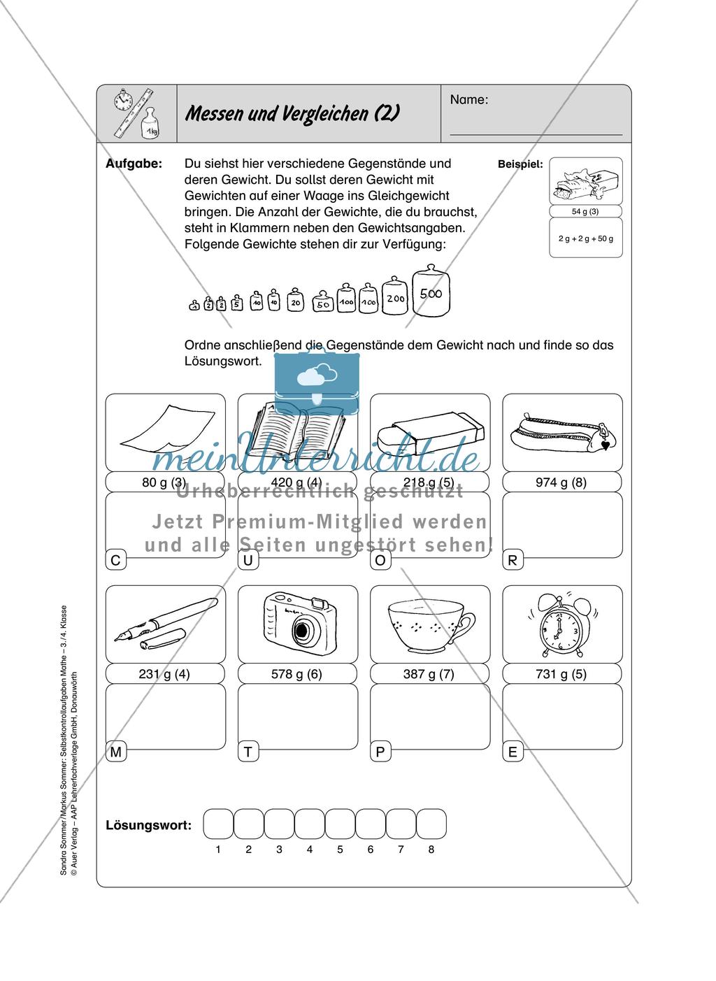 Selbstkontrollaufgaben Mathematik: Größen Preview 4