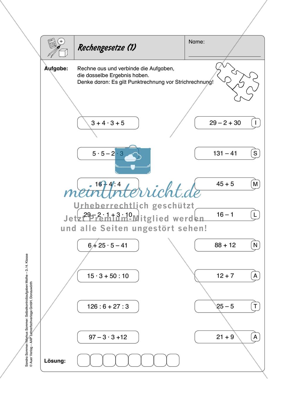 Selbstkontrollaufgaben Mathematik - Gemischte Übungen Preview 9