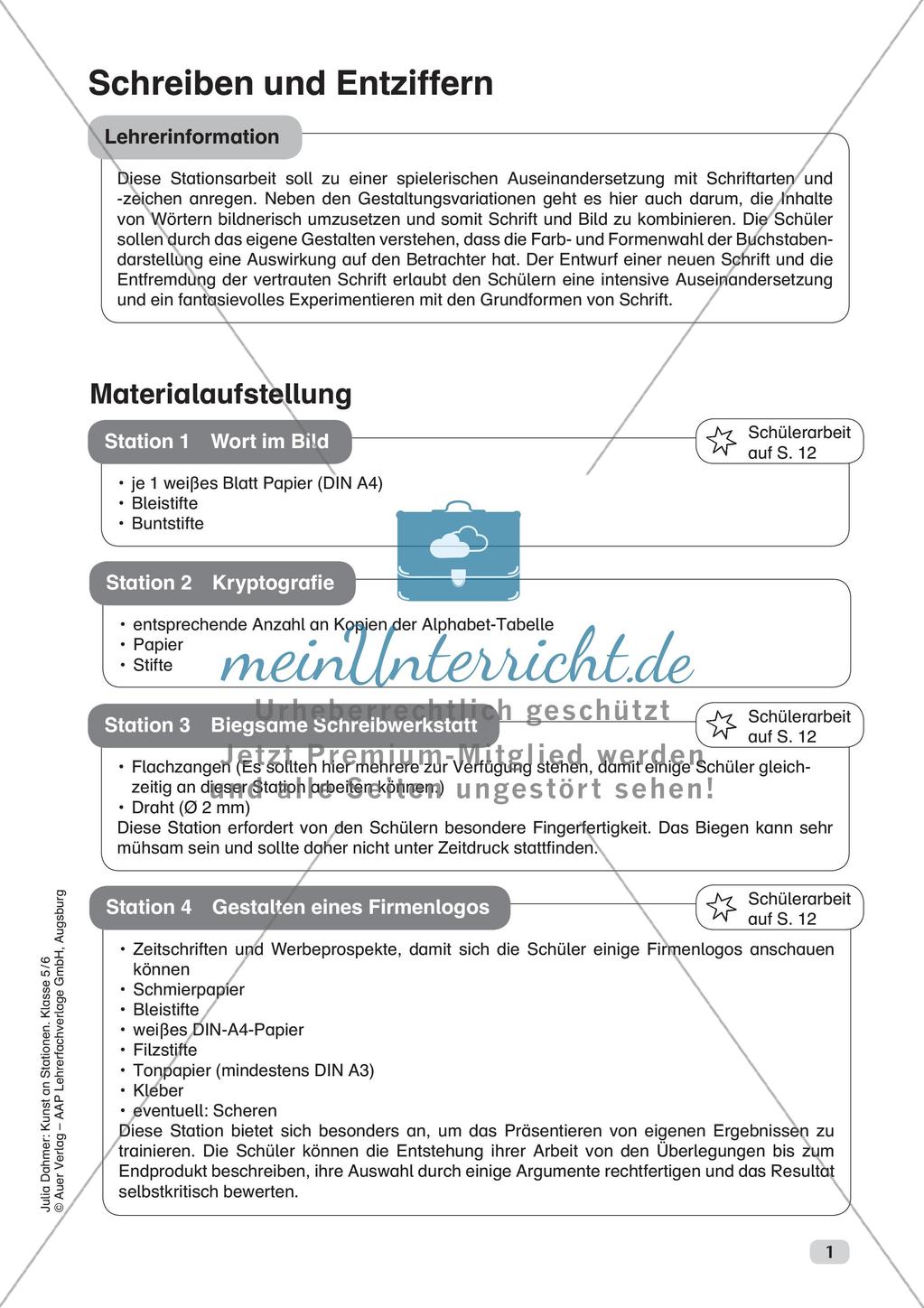 Kunst an Stationen: Schreiben und Entziffern Preview 3