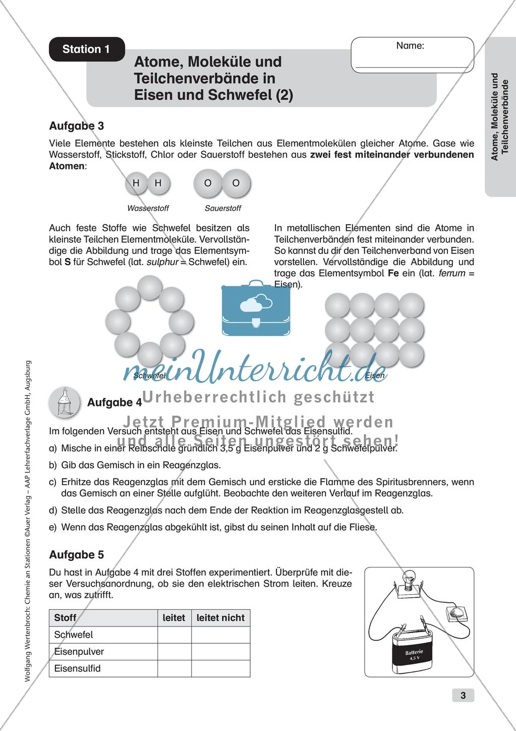 Arbeitsblätter und Schülerexperiment zu Atomen und Molekülen Preview 5