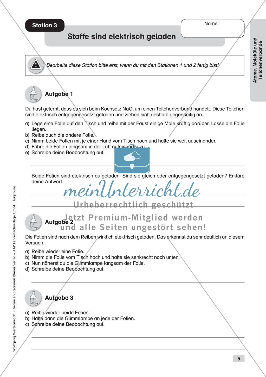 Arbeitsblätter und Schülerexperiment zu Atomen und Molekülen Preview 7