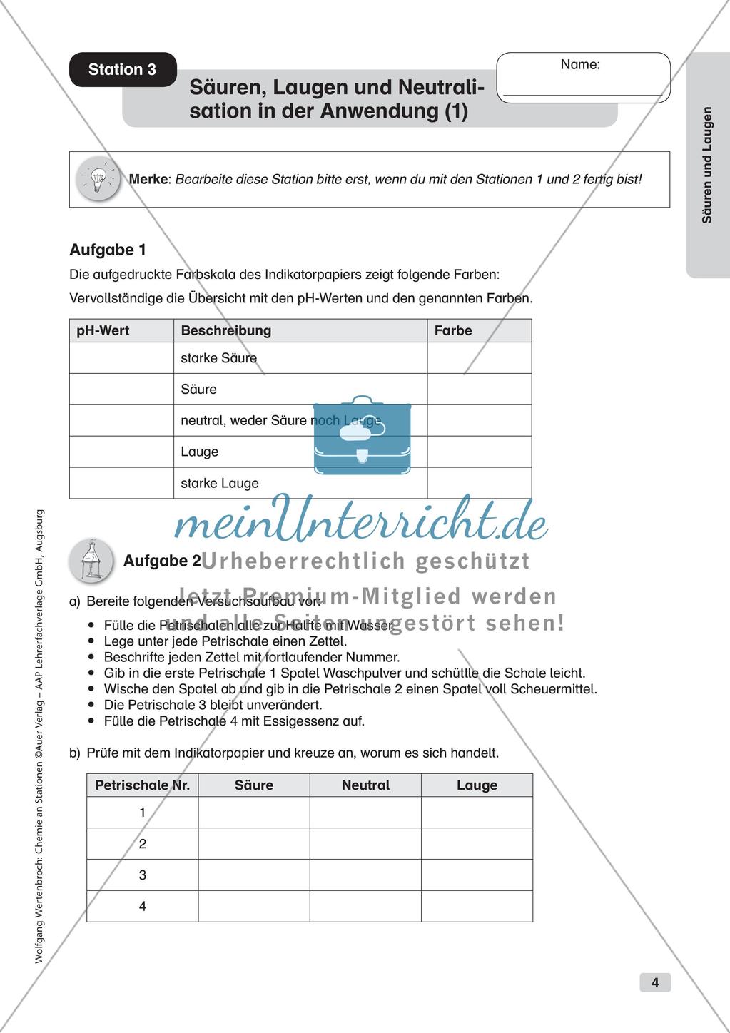 Arbeitsblätter und Schülerexperiment zu Säuren und Laugen Preview 6
