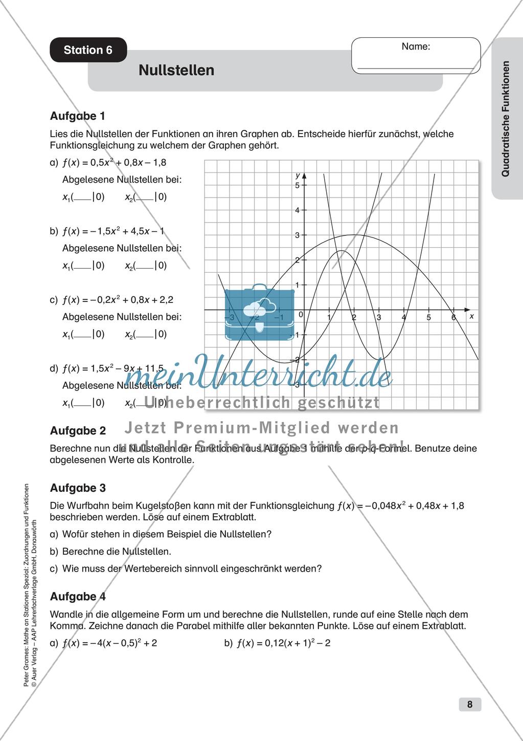 Stationenlernen Mathematik: Quadratische Funktionen Preview 10