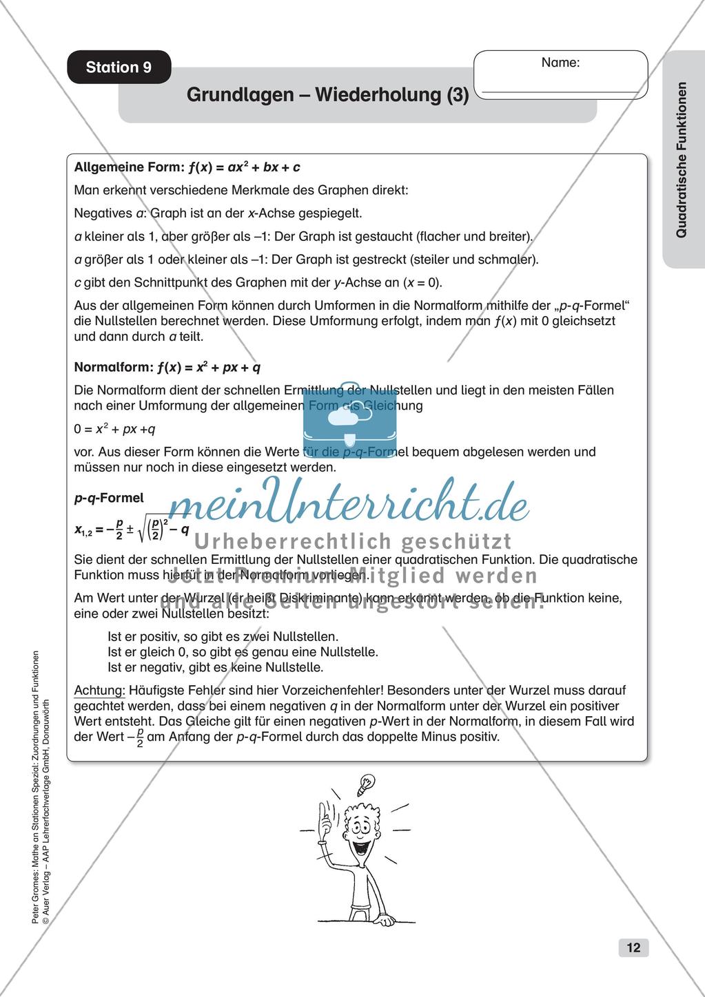 Stationenlernen Mathematik: Quadratische Funktionen Preview 14