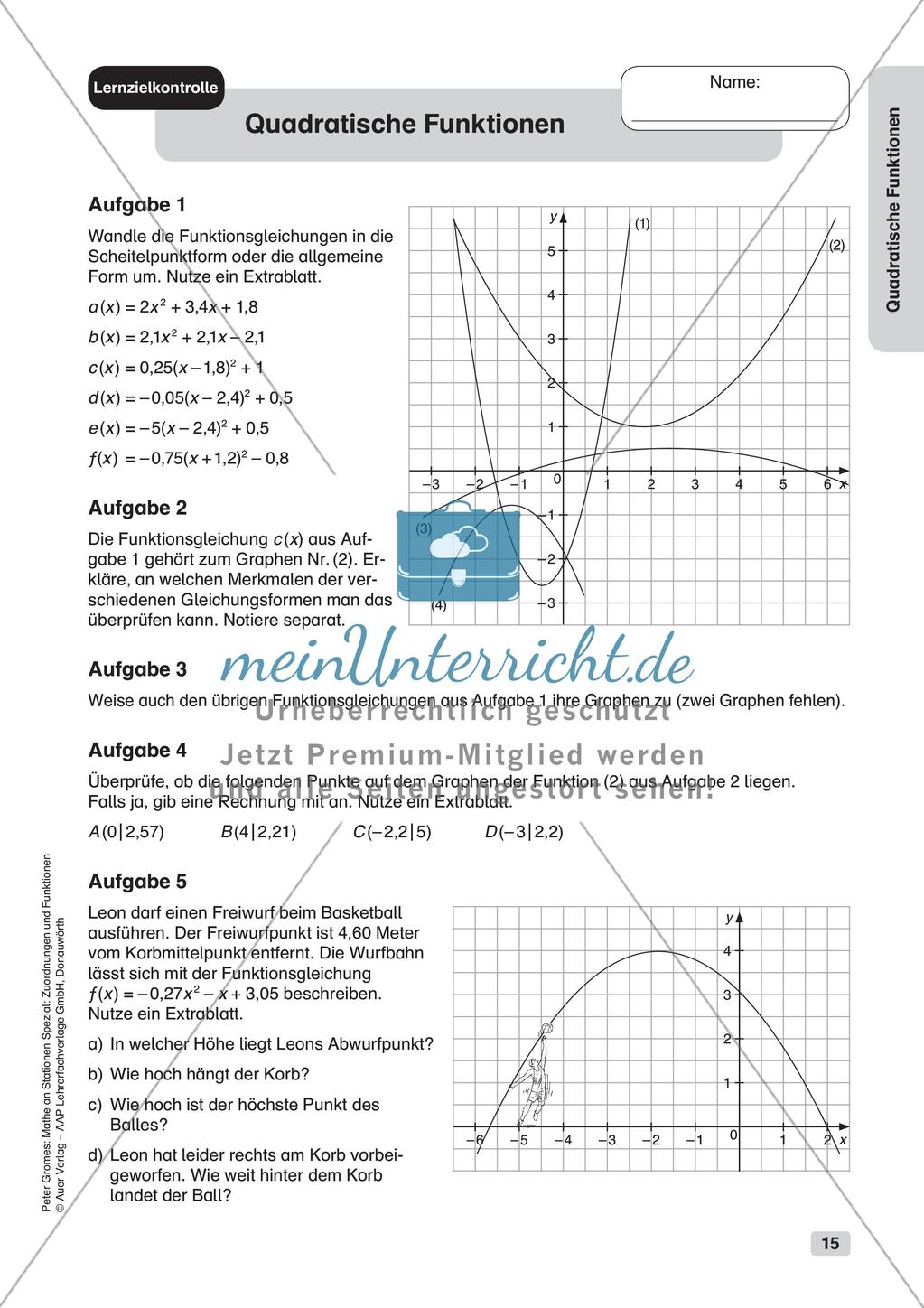 Stationenlernen Mathematik: Quadratische Funktionen Preview 17