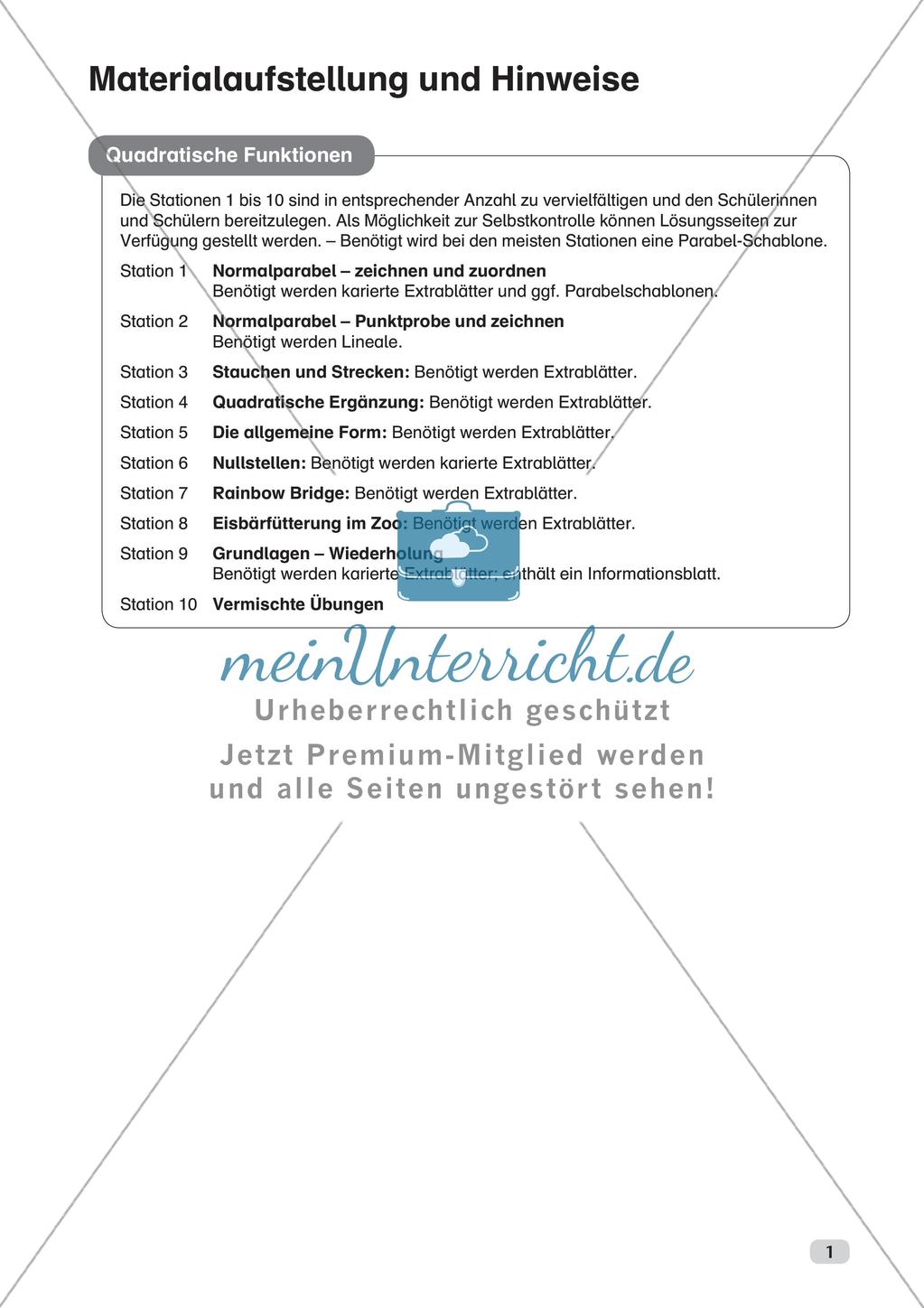 Stationenlernen Mathematik: Quadratische Funktionen Preview 3
