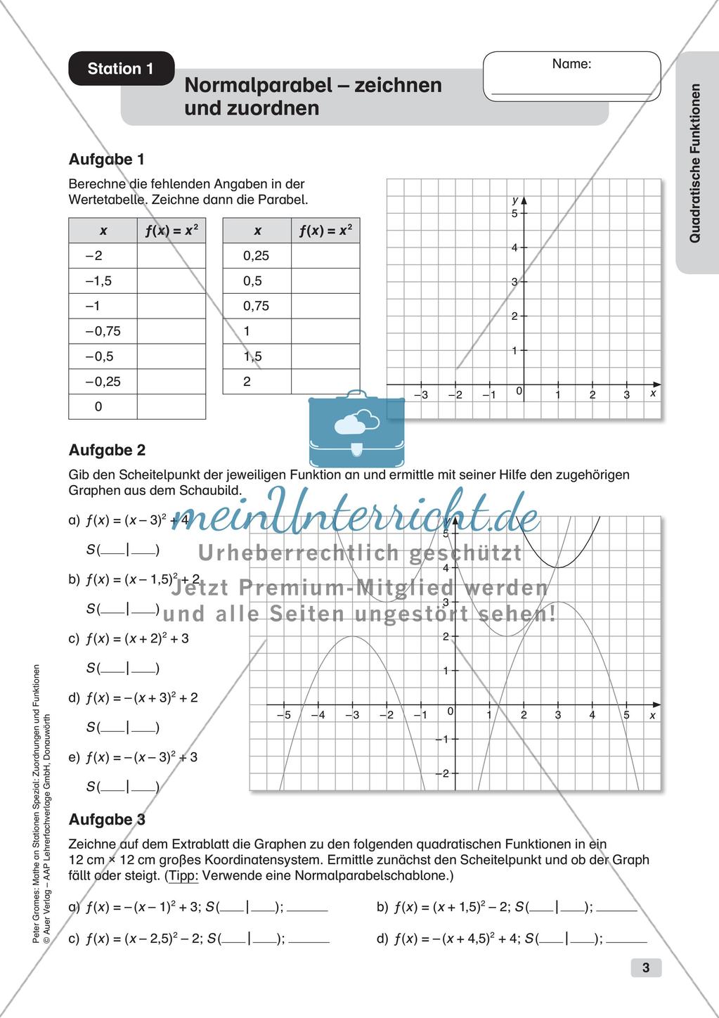 Stationenlernen Mathematik: Quadratische Funktionen Preview 5