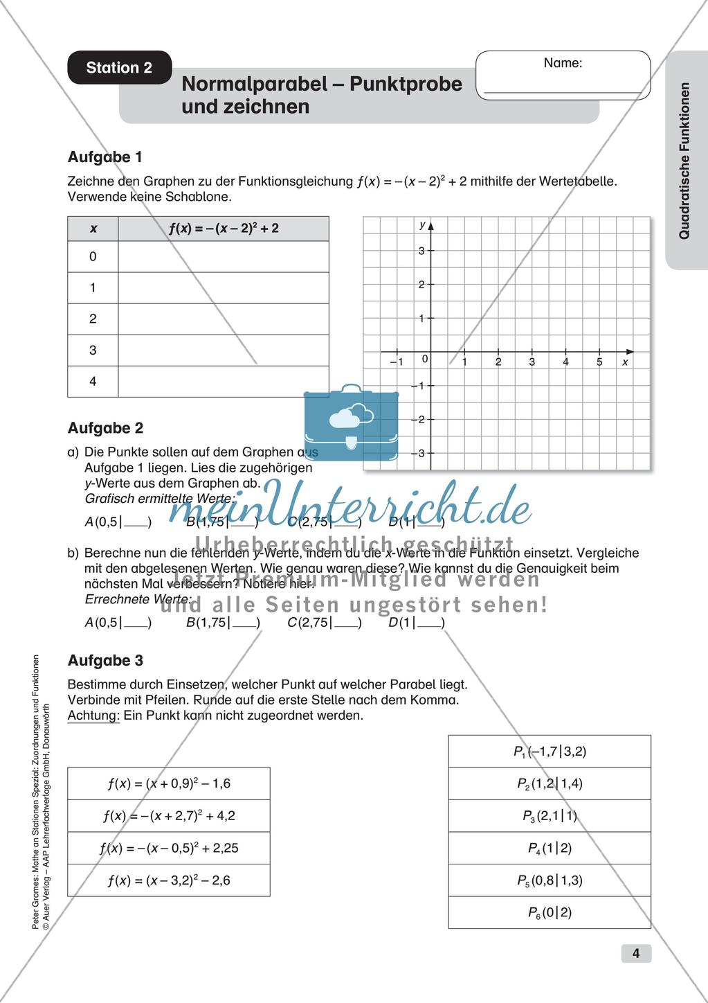 Stationenlernen Mathematik: Quadratische Funktionen Preview 6