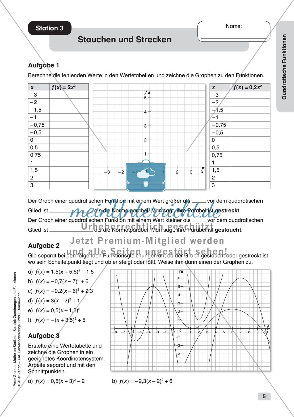 Stationenlernen Mathematik: Quadratische Funktionen Preview 7