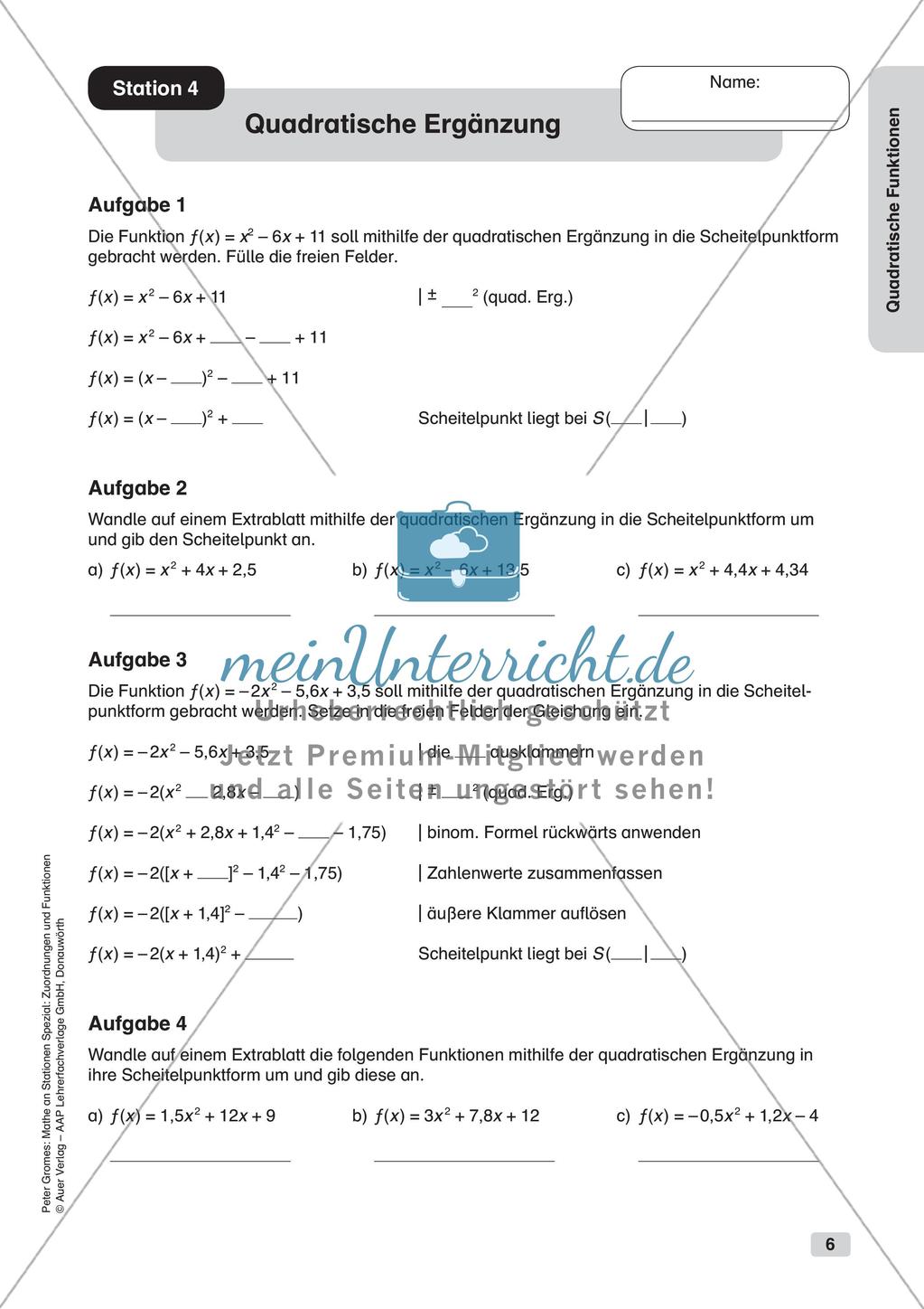 Stationenlernen Mathematik: Quadratische Funktionen Preview 8