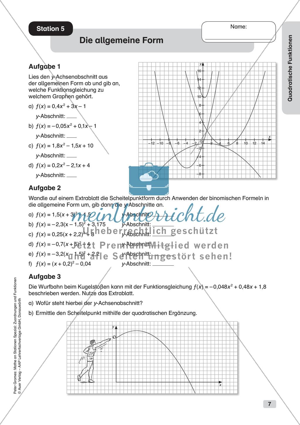 Stationenlernen Mathematik: Quadratische Funktionen Preview 9