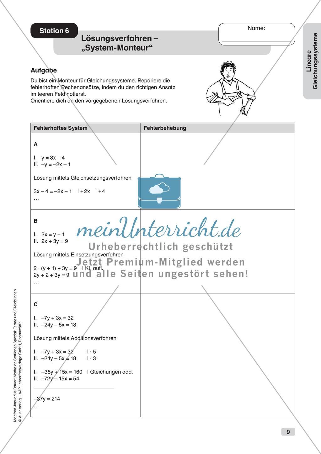 Mathe an Stationen: Lineare Gleichungssysteme Preview 11