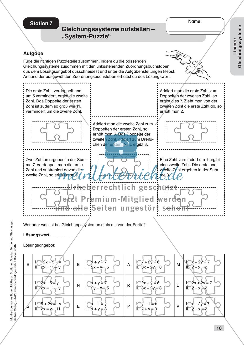 Mathe an Stationen: Lineare Gleichungssysteme Preview 12