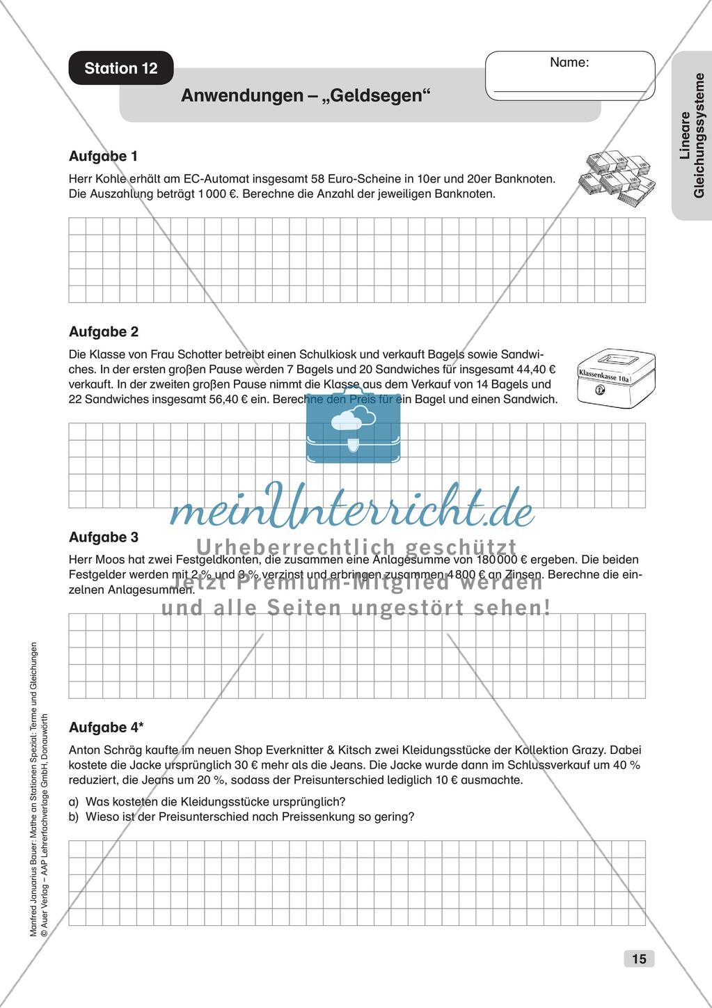 Mathe an Stationen: Lineare Gleichungssysteme Preview 17