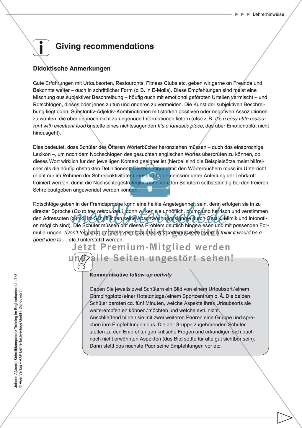 Schreibkompetenz-Training: Writing recommendations Preview 3