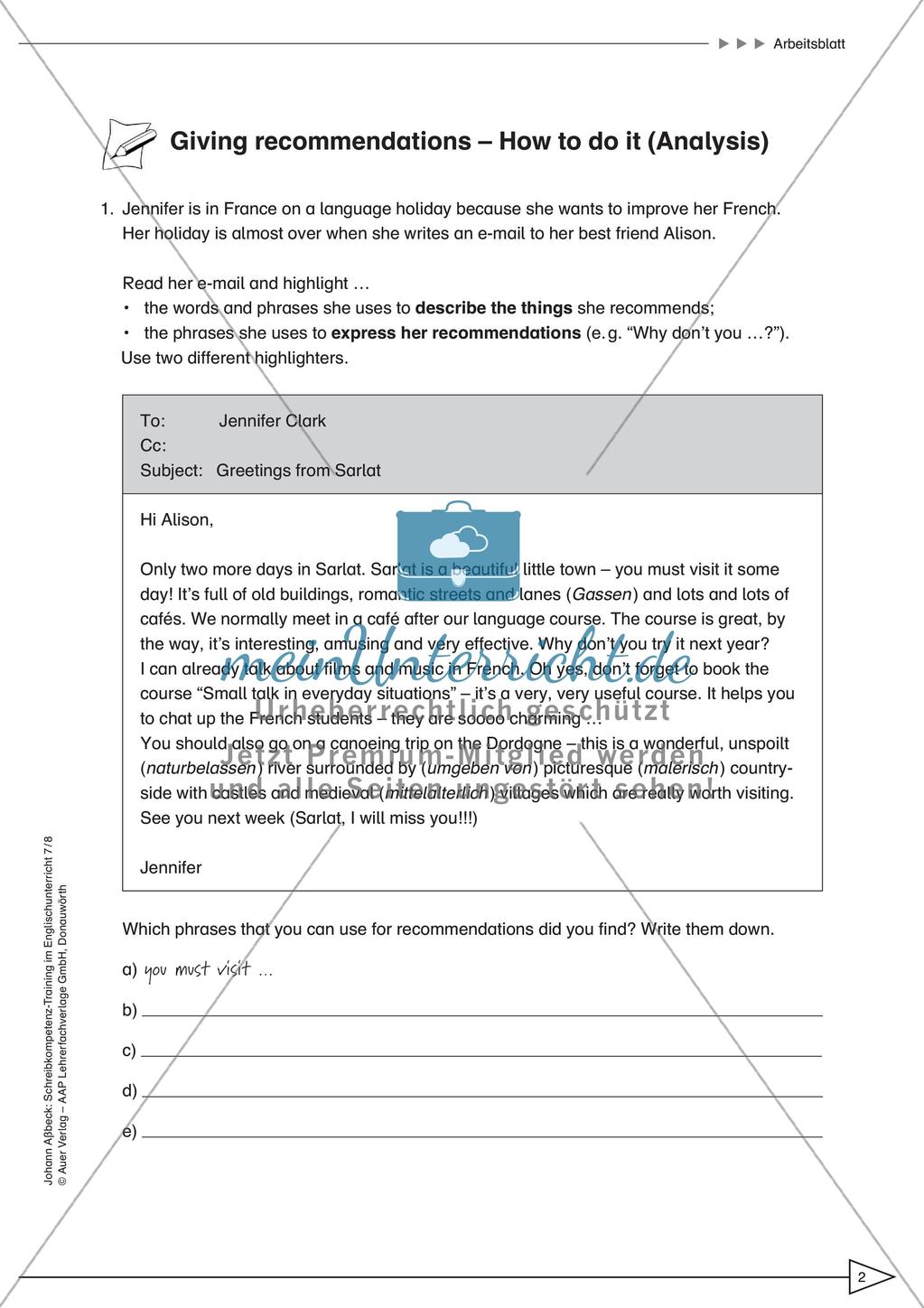 Schreibkompetenz-Training: Writing recommendations Preview 4