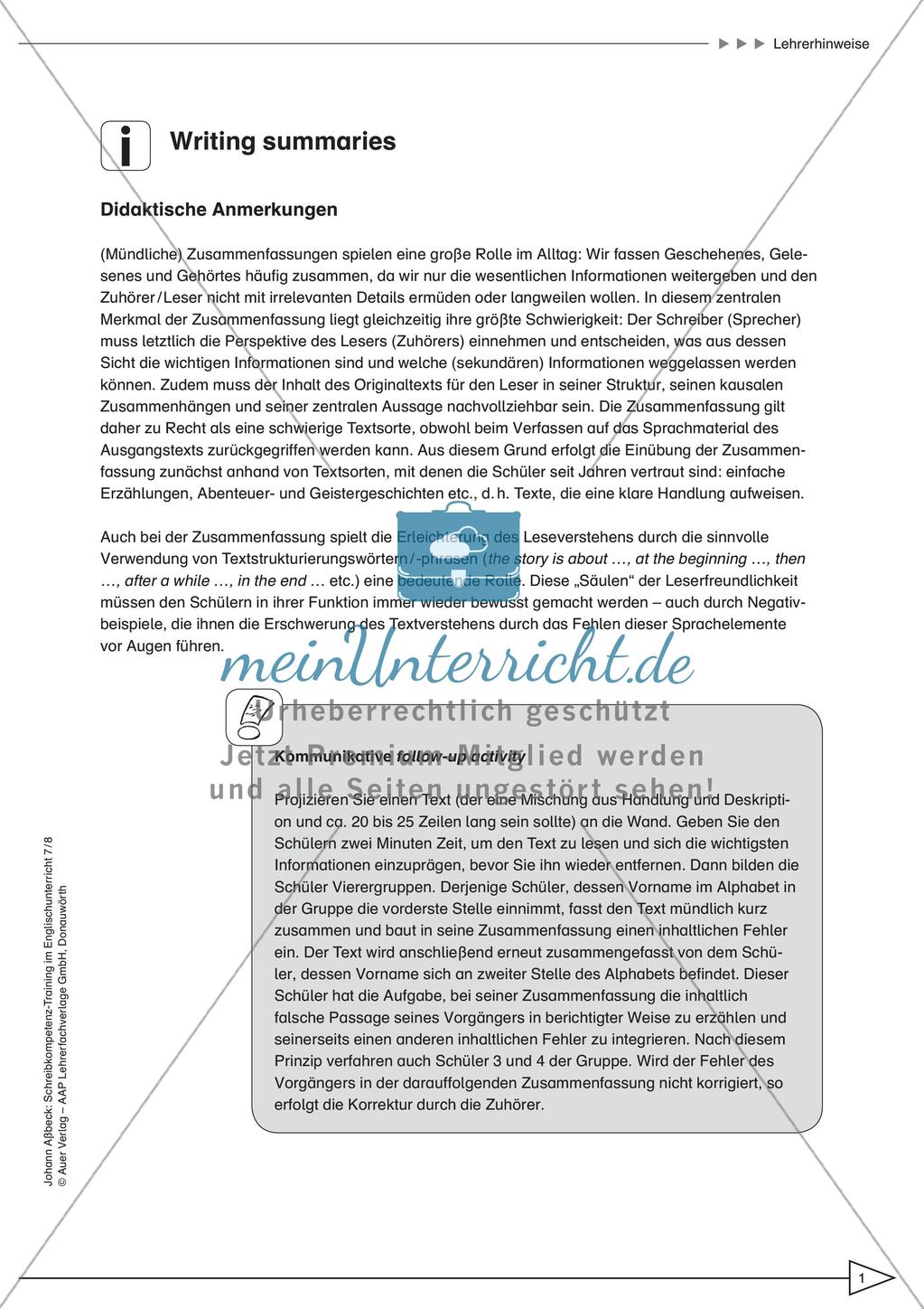 Schreibkompetenz-Training: Writing summaries Preview 3