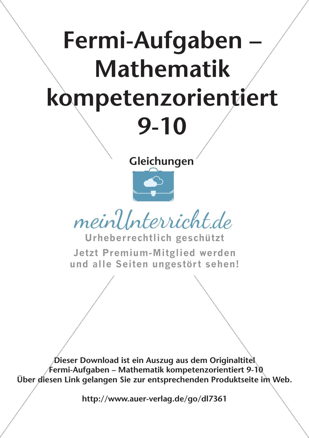 Fermi-Aufgaben - Gleichungen Preview 2