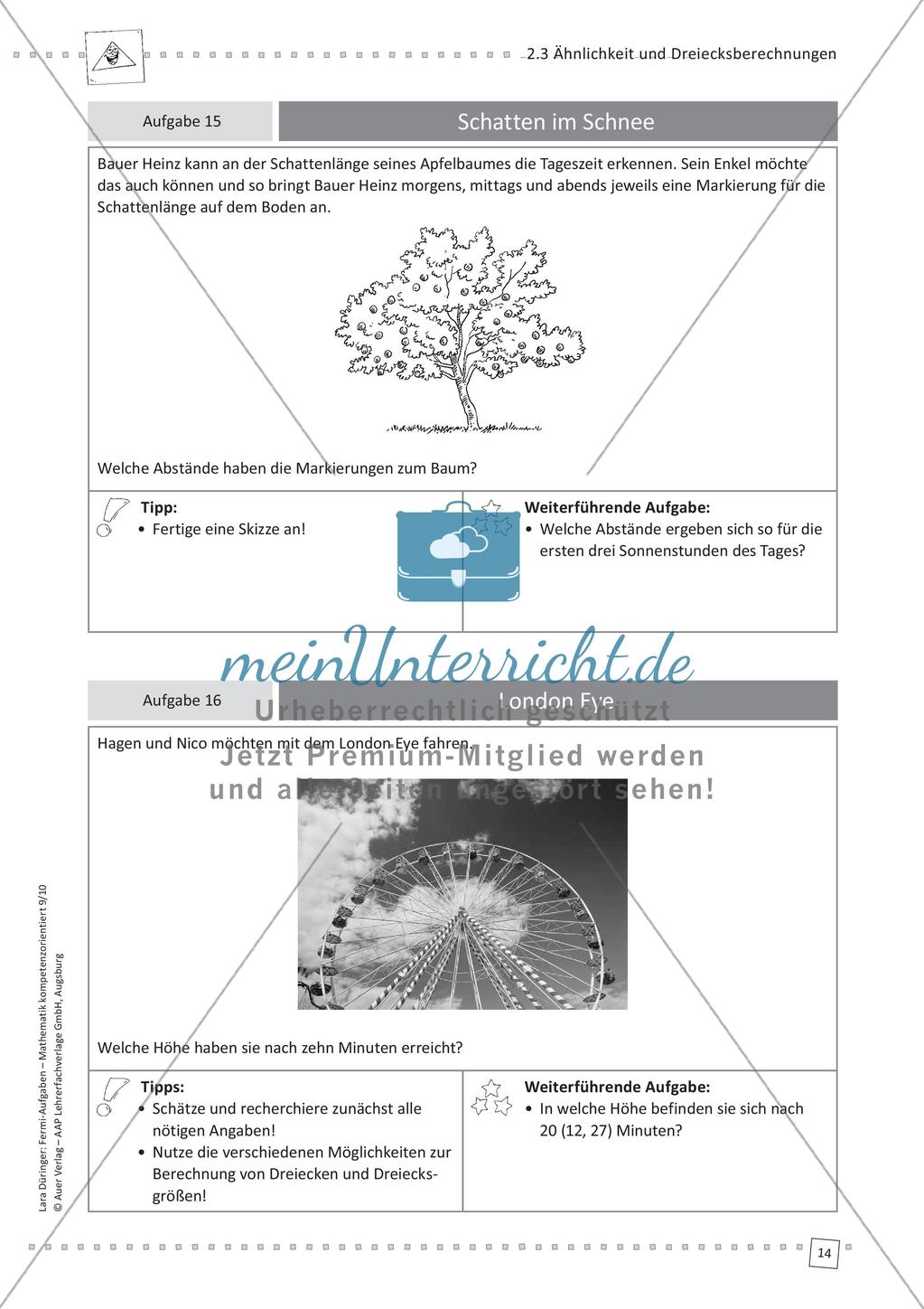 Fermi-Aufgaben - Ähnlichkeiten und Dreiecksberechnungen Preview 16